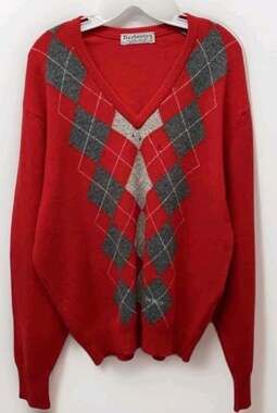 Burberry Men’s Lambs Wool Argyle V-Neck Logo Sweater Medium Soft Comfy Warm D25